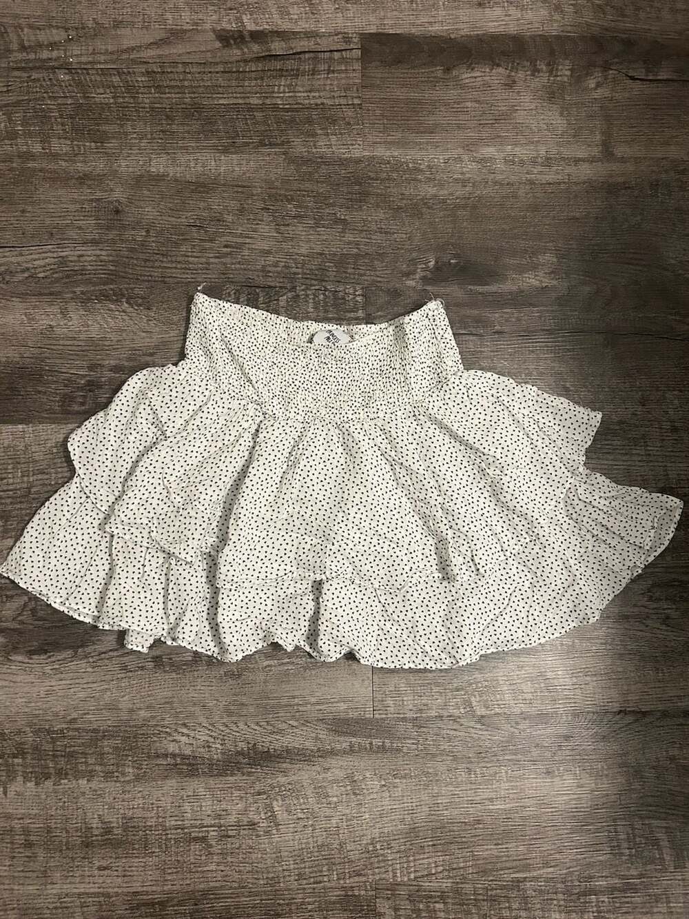 Princess Polly Heart Print Smocked Tiered Mini Skirt US 6